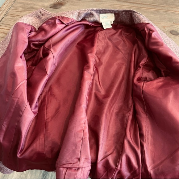 VINTAGE WOOL LADY JACKET ASTOR ONE BURGUNDY MAROON HERRINGBONE WINTER BLAZER - Picture 11 of 13